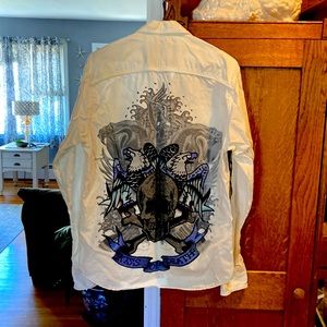 Mens small white Ed Hardy design button down shirt